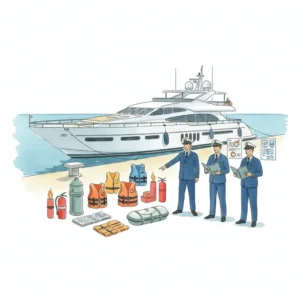 Un yacht moderne naviguant en haute mer sous un ciel dégagé.