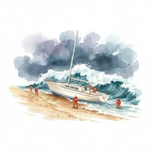 50ft sailing yacht stranded on the shore of Long Beach