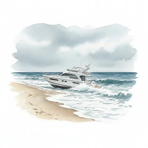 Lo yacht Proudfoot arenato sulla spiaggia di Fire Island.