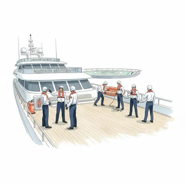 Yacht crew standing on deck