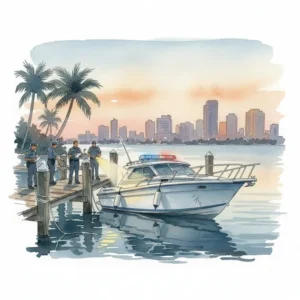 Emergency responders at a marina after a boat collision