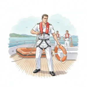 Modern yacht safety equipment and crew
