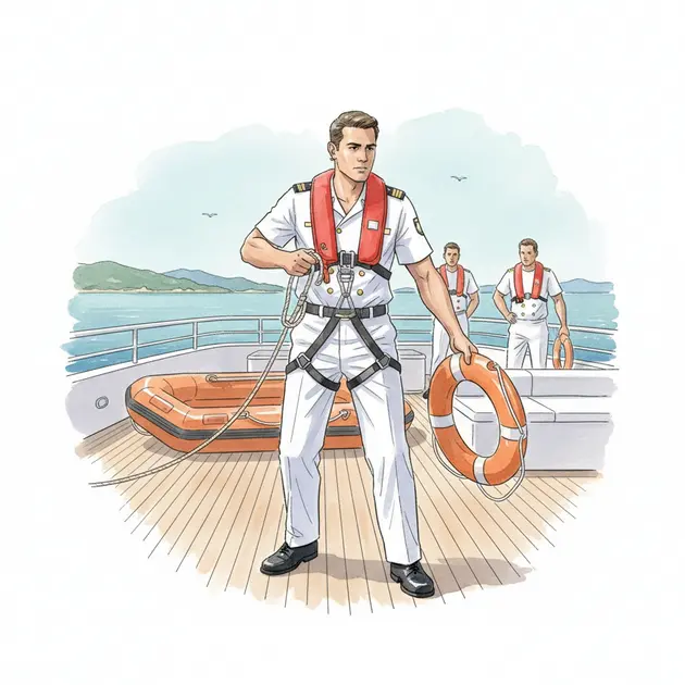 Modern yacht safety equipment and crew