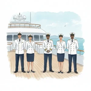 Professional yacht crew member looking at the horizon