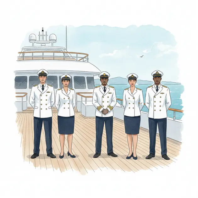 Professional yacht crew member looking at the horizon
