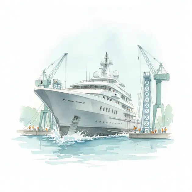 The 80-meter Feadship 716 superyacht during its launch ceremony