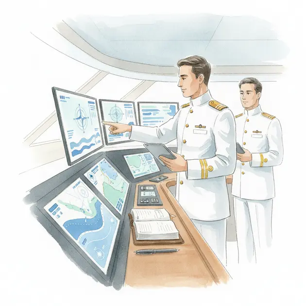 Yacht captain reviewing safety documents