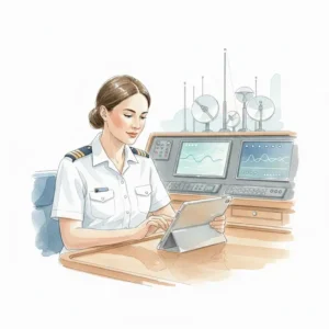 Crew members using satellite internet on a luxury yacht